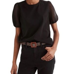 Madewell Sheer Sleeve Black Top Woman’s Top Size Small